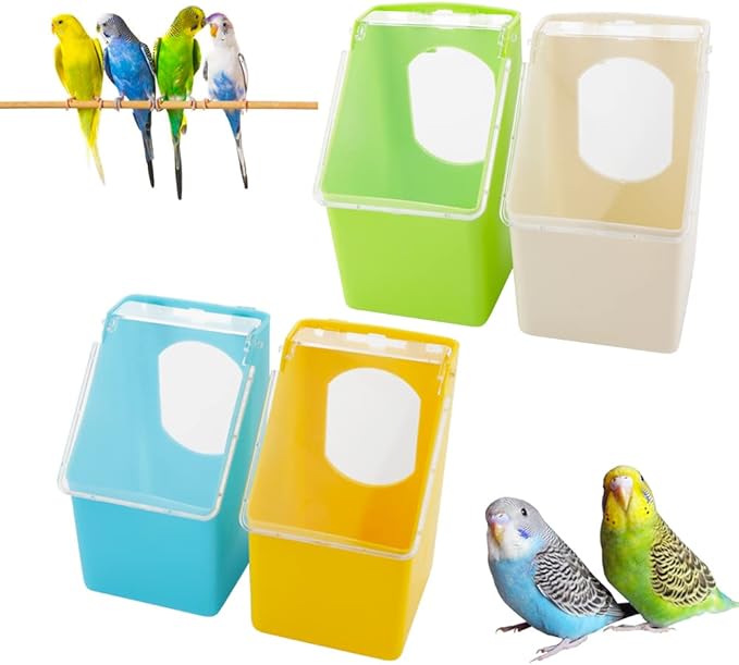 4 Pcs Pigeon Plastic Feeder, Quail Bird Food Feeding Hanging Box for Parrot Pigeon Bird Cage Poultry (One Hole)