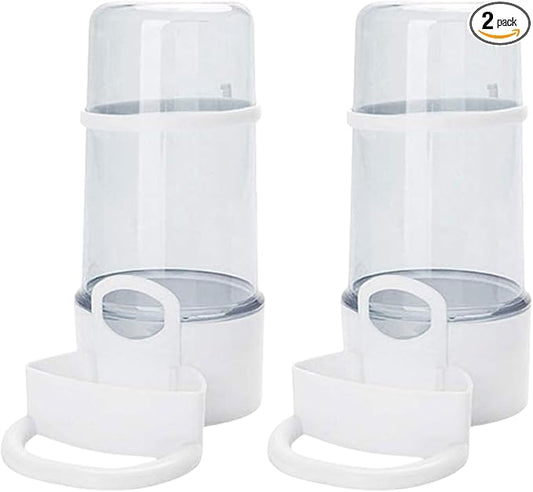 Automatic Bird Feeder and Water Dispenser, 2PCS Cage Accessories for Parrots, Budgie, Lovebirds, Parakeet, Cockatiel - Food Seed and Bottle Drinker (White 415ml)