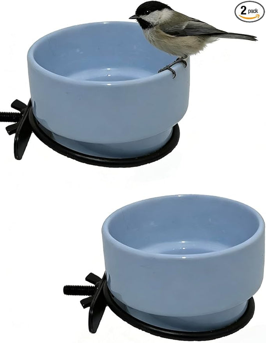 2 Pcs Bird Food Bowl Ceramic Bowls for Birds Small Parakeet Food Bowl Parrot Feeding Cups, Bird Cage Feeder for Parakeets Conure Cockatiels Lovebird Budgie (Blue)