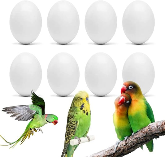 8Pcs Fake Bird Eggs, Stop Egg Laying fit Bourkes Parrot, Lovebird, Lineolated Parakeet, English Show Budgie Artificial Eggs 18mm*25mm