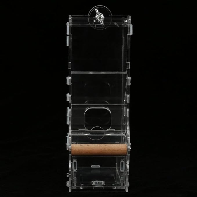 Bird Automatic Food Feeder, 1Pc Acrylic Transparent Parrot Integrated Automatic Feeder Automatic Bird Seed Feeder for Small to Medium Birds(M Single Type)