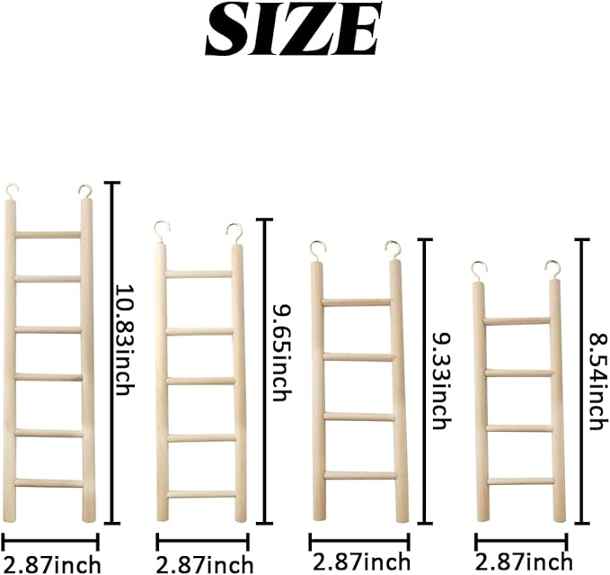 GXXMEI 4PCS Bird Toys - Wooden Ladder Climbing Toys for Parakeets, Parrots, Cockatoo & Lovebirds