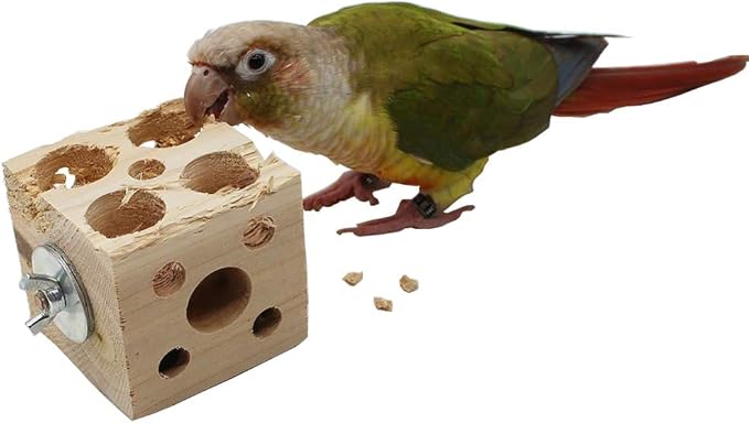 QBLEEV Bird Wooden Block Puzzle Parrot Chicken Foraging Toys, Small Animal Shredding Teething Parakeet Cockatiel Conure Budgie Cage Toys
