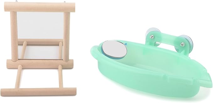 Wontee Bird Bath Parrot Bathing Tub Bird Mirror with Perch Toys for Budgies Parakeets Cockatiels Lovebirds Finches Canaries