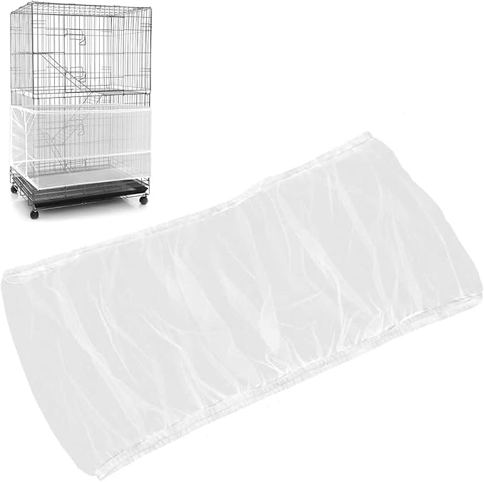 Universal Bird Cage Seed Catcher,Seed Catcher Guard Net Cover,Parrot Nylon Mesh Net Cover,Soft Airy Cage Net Stretchy Skirt for Round Square Cages (Circumference 74 inch to 118 inch，White)