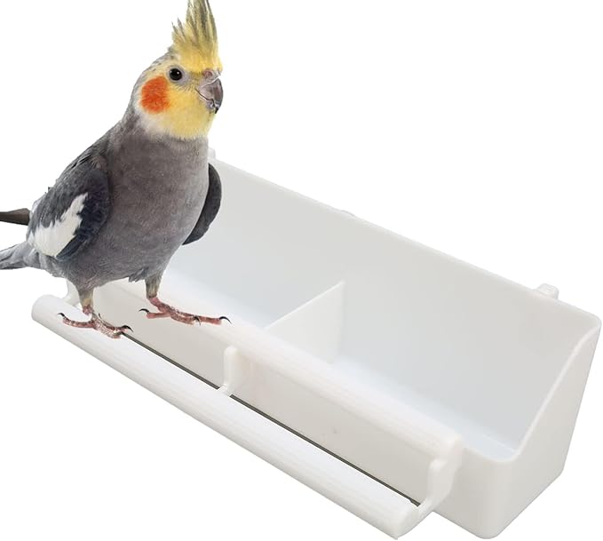 Bird Feeder, No Mess Cage Hanging Feeder Cup Pet Bird Food Double Plastic Seed Water Dispenser Standing Frame for Parrots Cockatiel Pigeon Sparrow Cage Bowl