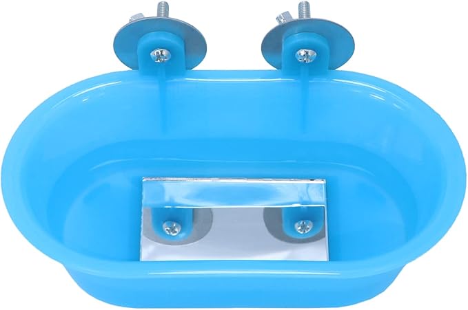 Wontee Bird Bath Parrot Bathing Tub Bird Mirror with Perch Toys for Budgies Parakeets Cockatiels Lovebirds Finches Canaries (Blue (A))