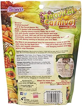 Tropical Carnival Brown’s Gourmet Macaw Bundle (2) Gourmet Macaw Big Bites Food for Big Beaks 14lb and Fruit & Nut Big Bites Treats. 10oz
