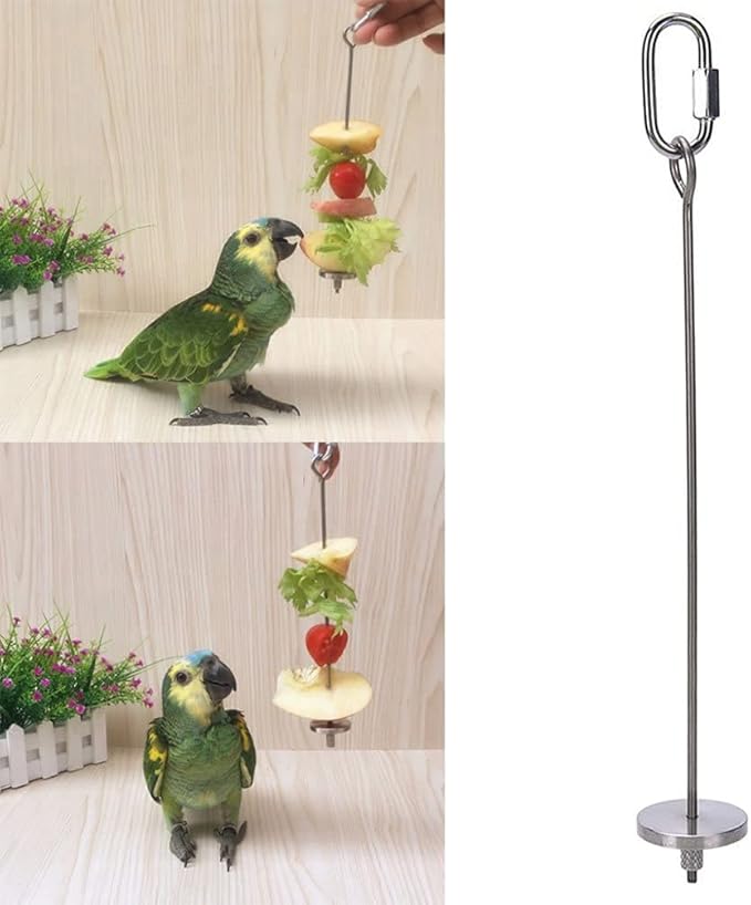Litewoo Bird Cage Food Holder Parrot Vegetable Fruit Skewers Stainless Steel Bird Feeder Hanging Foraging Toys Cage Accessory for Parakeet Cockatiel Conure Cockatoo African Grey Chinchilla Guinea Pig