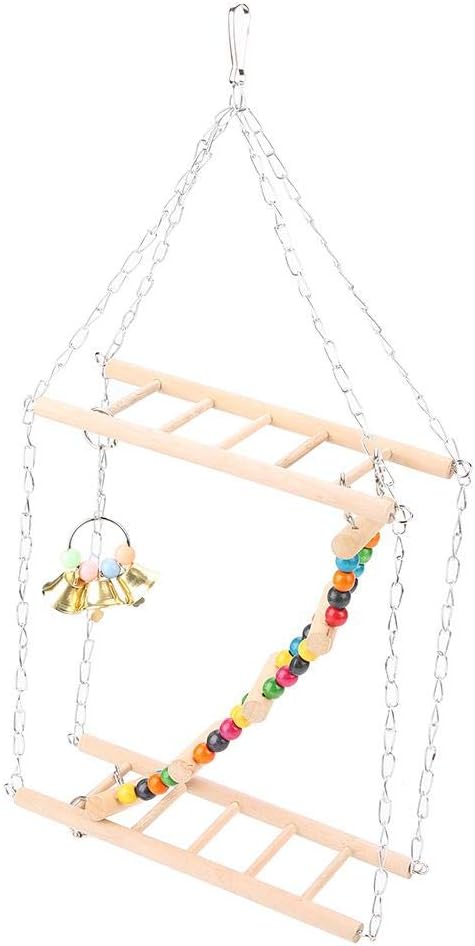 ZJchao Wooden Bird Ladder Toy for Parrots & Medium Birds – Hanging Climbing Bridge with Double-Layer Steps, Swing Design, Compatible with Most Standard Cages