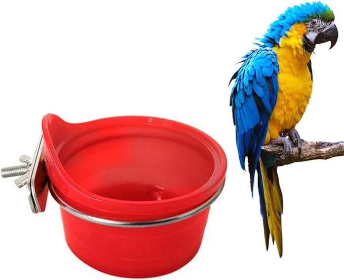 POPETPOP Bird Feed Cups for Cage-Pet Food & Water Bird Cup with Clamp Holder for Parakeet Parrot Macaw Cockatiels Conure Lovebird Finch Small Animal Cage Bowl-2 Pack