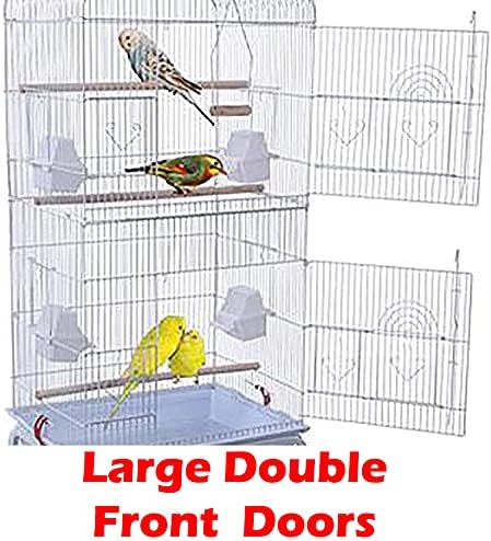 37-Inch Large Portable Double Roof Top Hanging Flight Breeding Bird Cage Play Toy Ladder For Small Parrot Cockatiel Sun Quaker Parakeet Green Cheek Conure Finch Canary Budgie Lovebird Travel Bird Cage