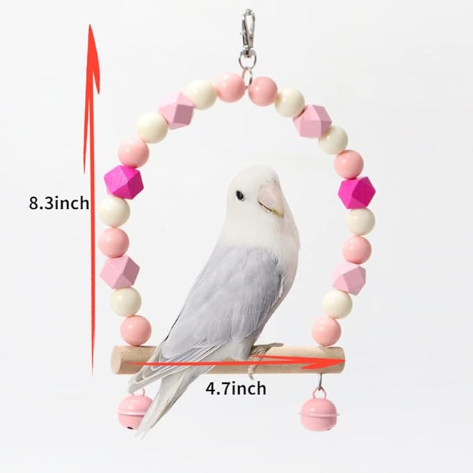Wooden Bird Swing for Cockatiels Parrot Perch Hanging Toys Parakeets Birdcage Stands Cage Playground Play Gyms Accessories Colorful Bead Bell Climbing Toy for Lovebirds Conures Budgies (Yellow)