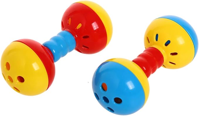 QBLEEV Parakeets Conures Toys, Bird Rattles Bells Foot Toys, Enrichment Barbell Ball, Play Gym Activity Center Cage Accessories for Medium Parrots - 2 Pack