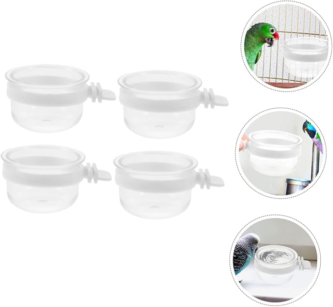 BESPORTBLE 4pcs Removable Parrot Feeder Dish Plastic Bird Food Bowl for Easy Hanging for Parrots and Pets Sturdy and Convenient Design