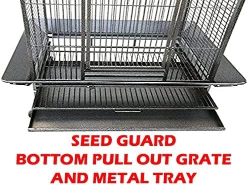 Extra Large Elegant Wrought Iron Open/Close Dome Top Perch Stand Bird Parrot Finch Macaw Cockatoo Rolling Cage (BlackVein, 35.5" W x 29.5" D x 62" H)