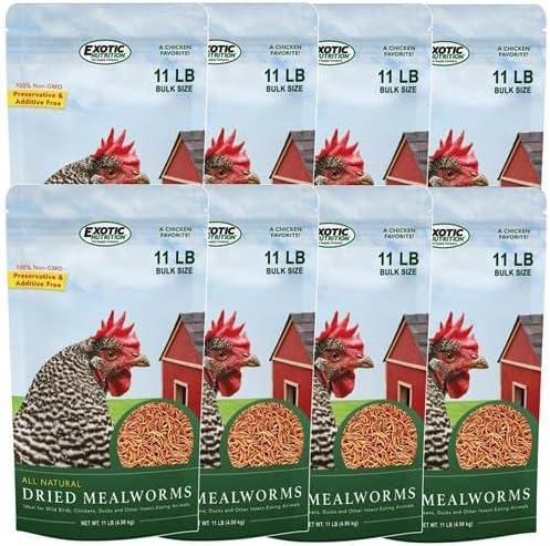 Dried Mealworms - 100% Natural, Non-GMO, High Protein, Bulk Insect Treat for Chicken, Laying Hen, Chick, Wild Bird, Bluebird, Duck, Goose, Turkey, Chickadee, Titmice, Wren, Reptile, Fish (88 lb.)