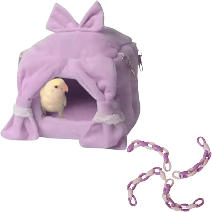 Warm Bird Nest with Hooks and Acrylic Chains Bird Cage Accessory Parrot Hammock Swing Small Animal Hanging Bed for Lovebird Conure Cockatiel (Purple,S)