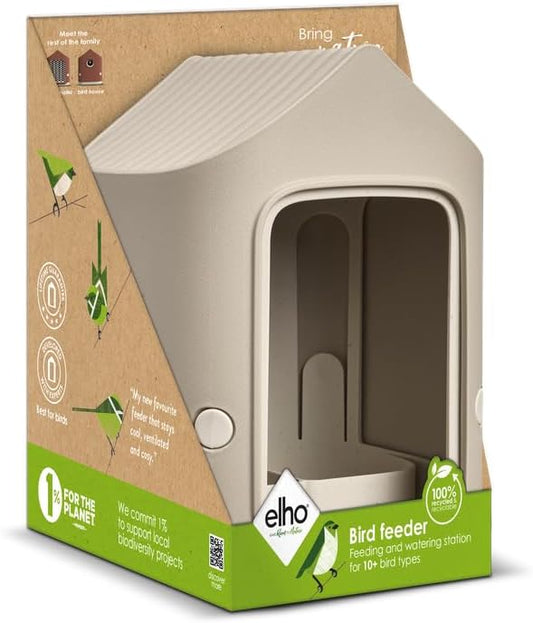 Elho Cosy Bird Feeder 18 cm - Outdoor Bird Feeder and Drinker - 100% Recycled Plastic - L17.6 x B18 x H23 cm - Beige/Beige Mushroom