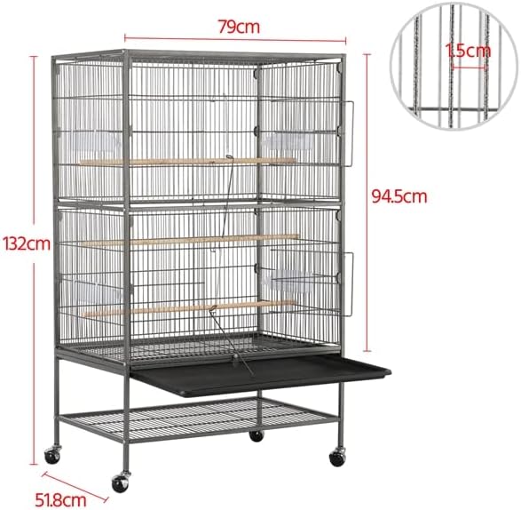 Aviary on Stand Large Bird Cage on Wheels Sturdy Metal Parrot Budgies 79 x 52 x 132 cm