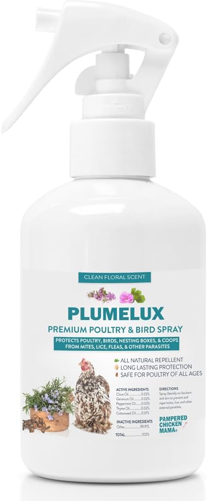 PlumeLux Herbal Poultry & Bird Feather Spray to Prevent & Repel Mites by Pampered Chicken Mama | for Chickens, Ducks, Parrots, Parakeets, Budgies, & Other Birds (32, Ounces)