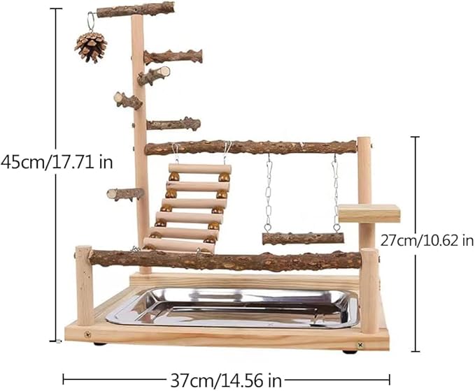 Bird Playground Parrot Playstand, Parrot Stand,Bird Wood Tall Standing Block,Game Table with Feeder… (G-500)