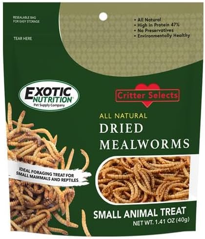 Dried Mealworms Treat (1.41oz.) - 100% Natural, Non-GMO, High Protein, Insect Treat for Chicken, Laying Hen, Chick, Wild Bird, Bluebird, Duck, Goose, Turkey, Chickadee, Titmice, Wren, Reptile, Fish