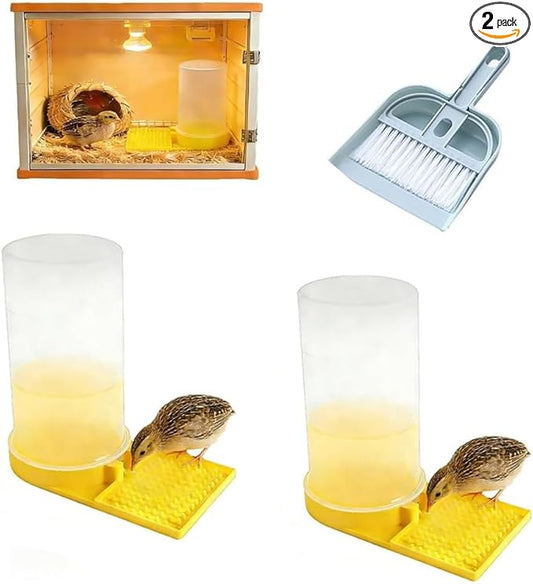 Large Capacity Quail Water Feeder with Small Cleaning Brush,Button Quail Supplies for coturnix cage,Baby Chick Water Feeder for Poultry Starter,Universal for Baby Chicks/Baby Birds