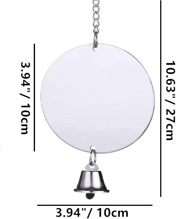 Bird Mirror Toy with Bell Swing Hanging Ringer Leather Mirror Toy Parrot Cage Accessories Decoration for Small and Medium Parakeet Cockatiel Finch Lovebird Conure Budgie Cockatoo African Grey (E)