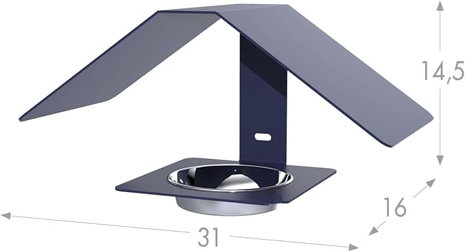 Zéphyr Louis Moulin Bird Feeder - Robust Blue Metal - Hanging or Wall Mountable - Modern Design - Removable Stainless Steel Bowl - Frost and UV Resistant - 31 × 16 × 14.5 cm