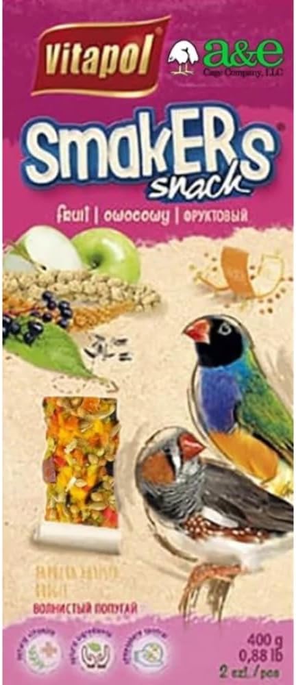 Vitapol Smakers by A&E Cage Co Fruit Treat Sticks for Zebra Finches – Twin Pack Bird Treat Sticks – Natural Hanging Foraging Snack with Real Fruit for Zebra Finches, Society Finches & Small Finches