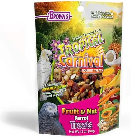 Tropical Carnival Brown’s Gourmet Small Hookbill Food & Fruit & Nut Parrot Treat Bundle – Vitamin-Fortified Daily Diet & Reward Mix for Parrots, Conures & Small Hookbills – 10 lb + 12 oz
