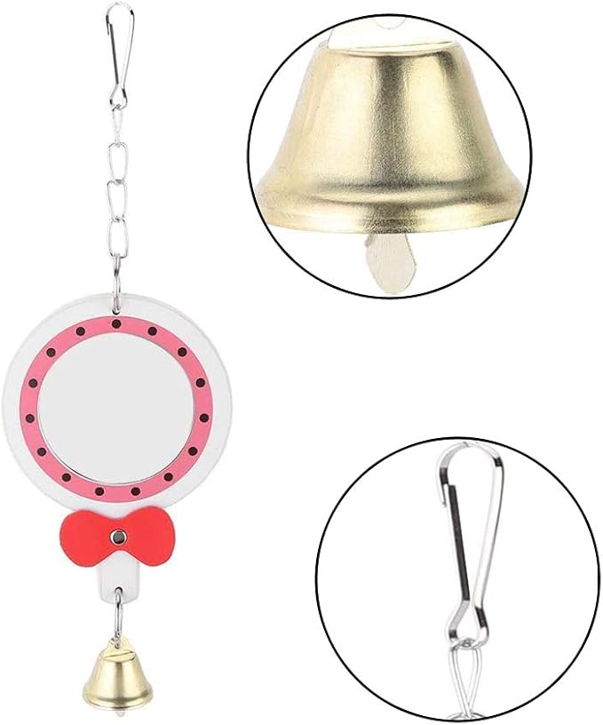 Bird Mirror Toy with Bell Swing Hanging Ringer Leather Mirror Toy Parrot Cage Accessories Decoration for Small and Medium Parakeet Cockatiel Finch Lovebird Conure Budgie Cockatoo African Grey (A)