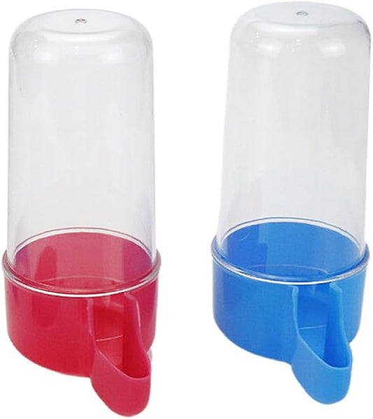 2pcs Automatic Bird Feeders, Bird Water Dispenser for Cage, Water Bottle Drinker Hanging Seed Food Container Dispenser for Parrots Budgie Hamster 200ml (Blue & Pink)