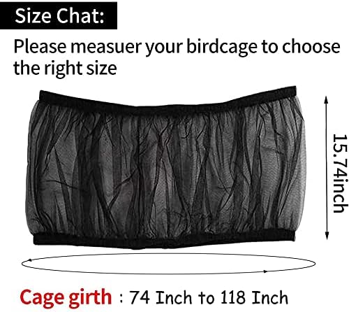 Universal Bird Cage Seed Catcher,Seed Catcher Guard Net Cover,Parrot Nylon Mesh Net Cover,Soft Airy Cage Net Stretchy Skirt for Round Square Cages (Circumference 74 inch to 118 inch，Black)