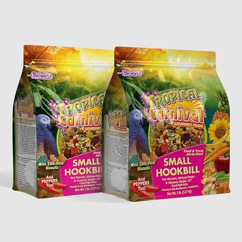 Tropical Carnival Brown’s Gourmet Small Hookbill Food & Fruit & Nut Parrot Treat Bundle – Vitamin-Fortified Daily Diet & Reward Mix for Parrots, Conures & Small Hookbills – 10 lb + 12 oz