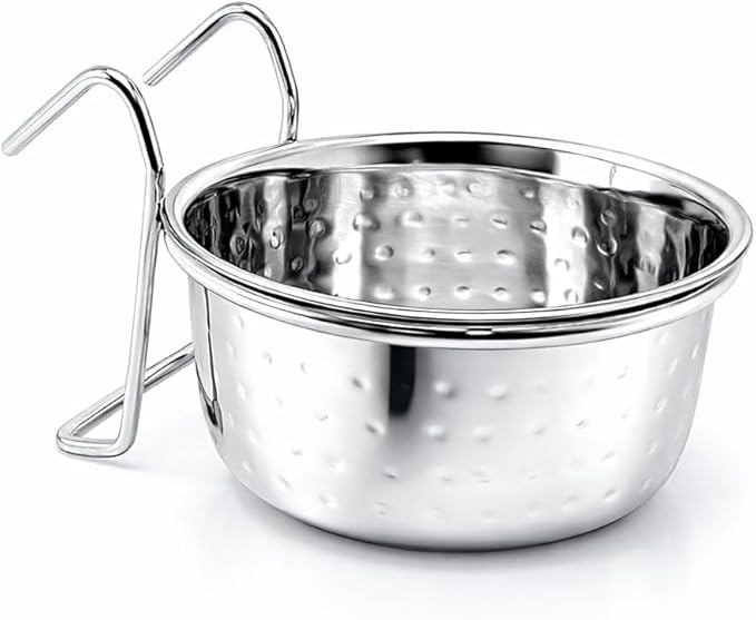 Stainless Steel Coop Cup with Hanger, None Spill Crate Water Bowl, Food Dish for Cage, Rabbit, Cats, Birds, Chicken, Reptiles. (10)