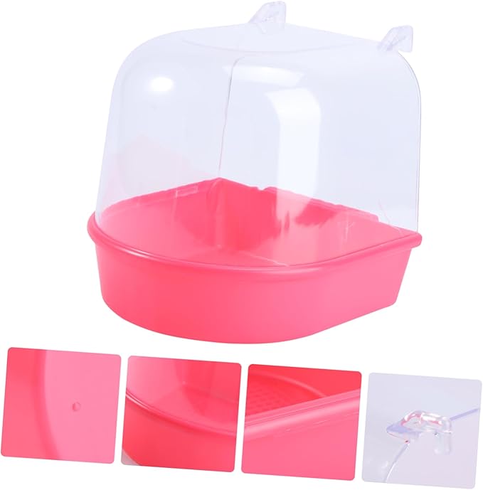 POPETPOP Caged Bird Bath Multi Cage Bird Bath Covered for Small Birds Parrot Canary Parrot(Red)