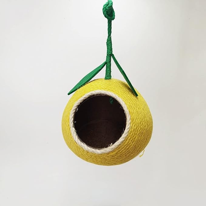 Nest for Birds Bird Nest House Natural Coconut Shell Simulation Birdhouse Grass Bird Hut Parakeet Nesting Box (Yellow)