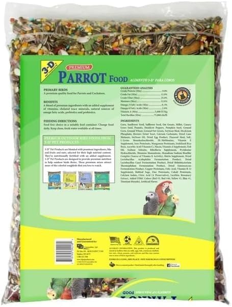 Pet Products Premium Parrot Bird Food Seeds with Probiotics, Natural Dry Bird Food Mix for Parrots, Macaws, Cockatoos, African Greys, and Conures, 8 lb Bag