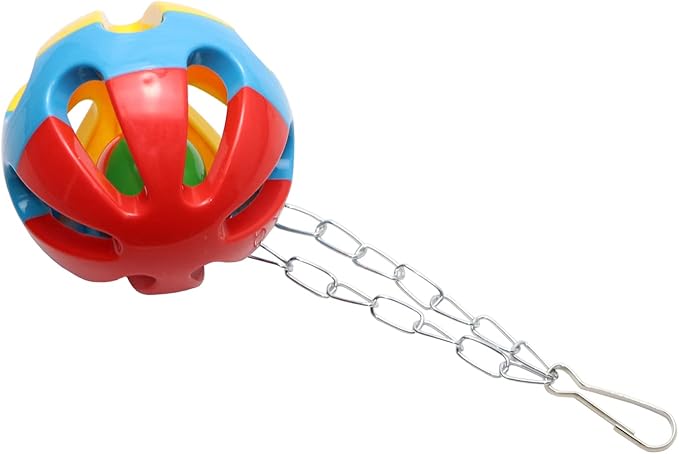 Wontee Bird Hanging Ball with Bell Colorful Chewing Treat Toy for Parrot Parakeet Cockatiel Conure Lovebird Dog Puppy Cat (3 PCS)