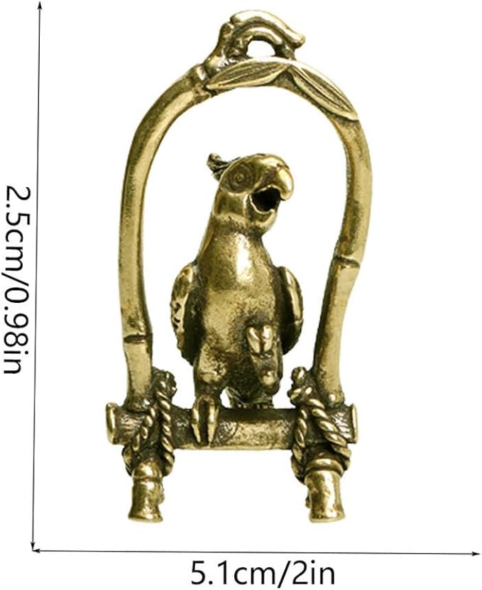 Leheybia 1 Pcs Brass Bird Cage Parrot Ornament Brass Animal Parrot Figurines Parrot Decoration Brass Statue for Desktop Decoration（Golden）