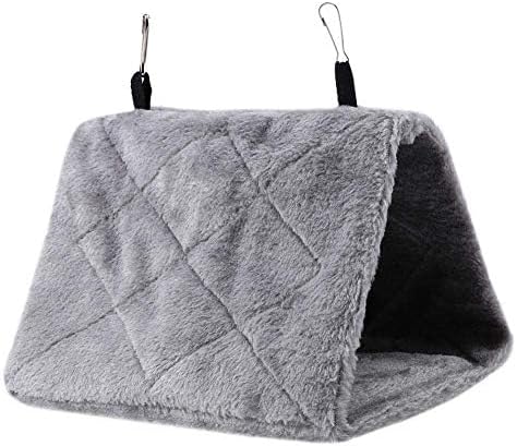 Peony Parrot Hammock Bird Nest Warm Soft Plush Hammock Hanging Cage Tent for Birds Parrot Winter Warm Bed Pet Toy Pouch Cotton Bed (M- Gray)