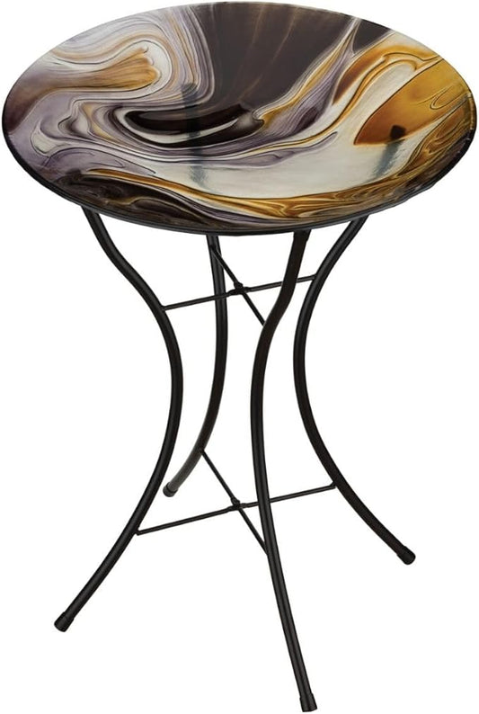 Regal Art & Gift 23" Bird Bath with Stand - Durable Glass Bowl with Heavy-Duty Metal Stand, Easy to Fill, Ideal for Patio, Porch & Garden Décor - Swirl Black