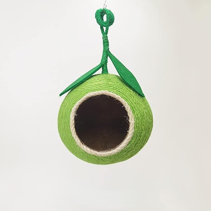 Nest for Birds Bird Nest House Natural Coconut Shell Simulation Birdhouse Grass Bird Hut Parakeet Nesting Box (Green)