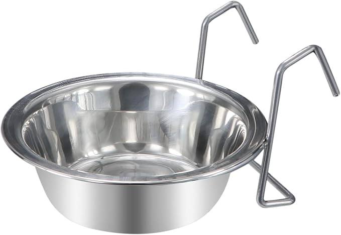 Wontee Pet Bowl Stainless Steel Hanging Food Water Bowls Bird Cage Feeder for Birds, Parrots, Small Sized Dogs and Cats (S)