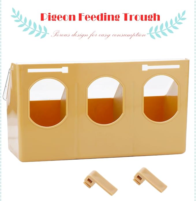 2 Pack Pigeon Plastic Feeder Bird Slot Feeder Dove Food Feeding Hanging Box for Poultry Pigeon Parrot Budgie Parakeet Cage (Three Holes)