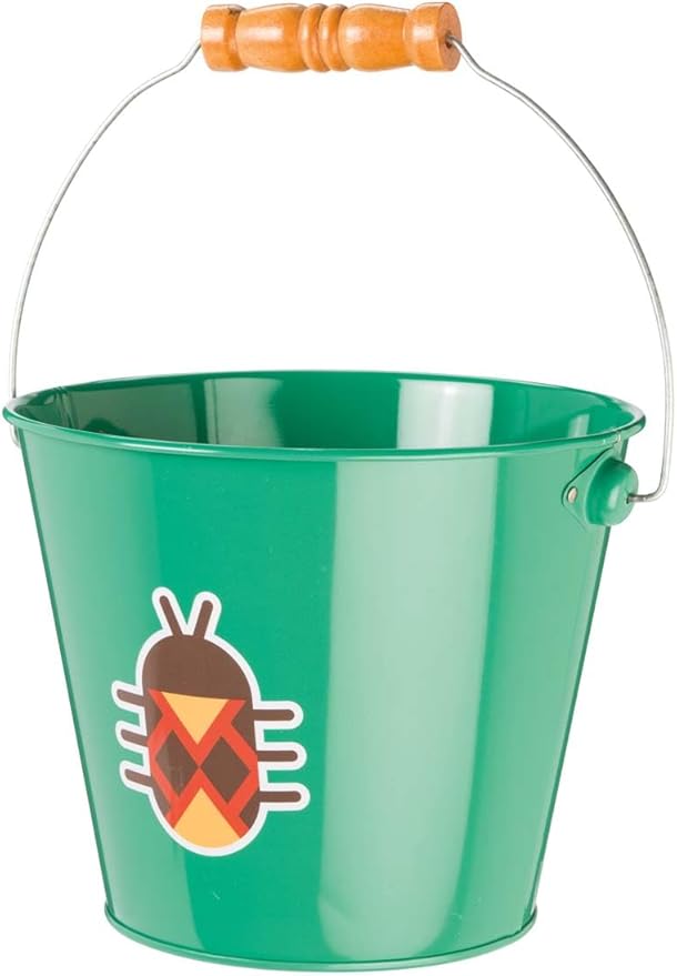Toysmith Kids Gardening & Beach Bucket – 5″ Metal Pail with Grippable Handle | Assorted Bee & Beetle Colors | Durable Steel for Outdoor Play - 1 Count