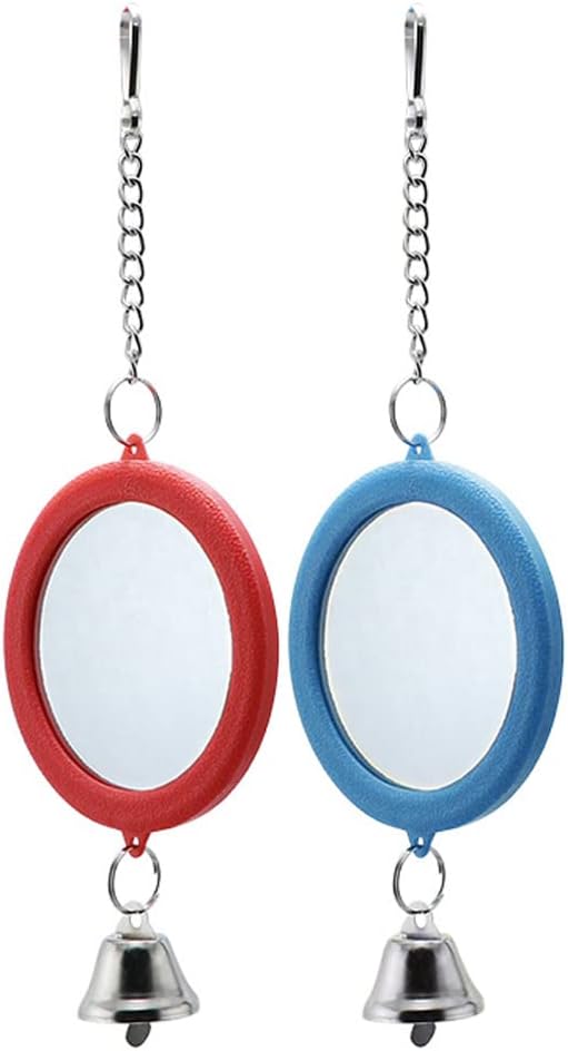 Litewoo Parrot Mirror Toys with Bells Hanging Pendant Random Color Bird Cage Mirror Swing Toy 2-Pieces （Two Round）