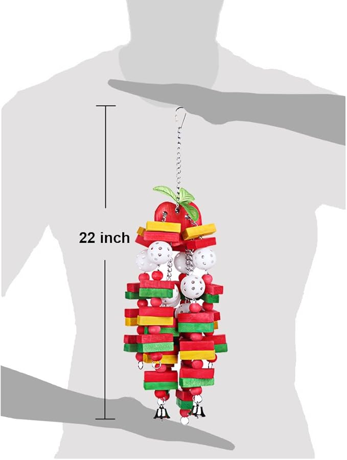 KINTOR Bird Chewing Toy Large Medium Parrot Cage Bite Toys African Grey Macaws Cockatoos Eclectus Amazon (Apple-22inch)